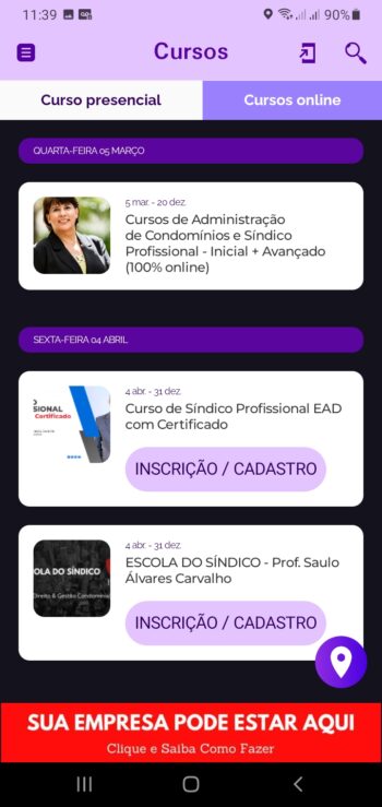 Cursos presenciais e online